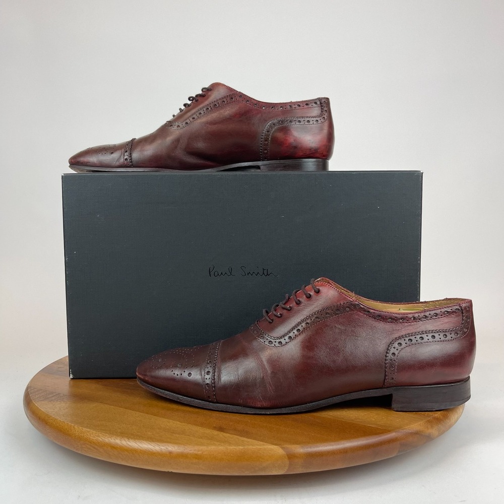 Mens Paul Smith Henry Burgundy Leather Brogue Cap Toe Dress Shoes Size UK 8 US 9